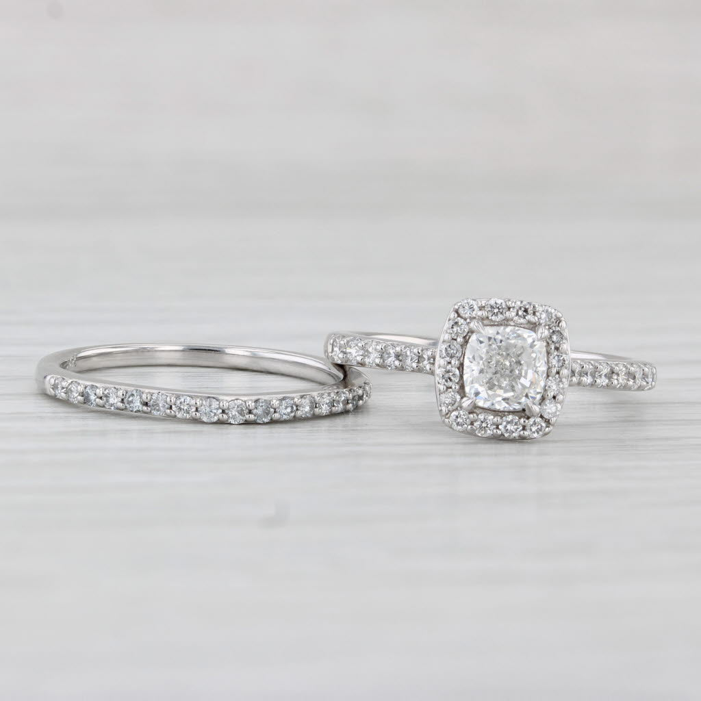 Light Gray 0.83ctw Diamond Halo Engagement Ring Wedding Band Bridal Set 14k Gold Size 7