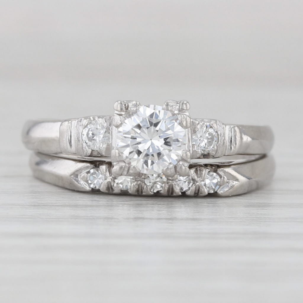 Light Gray 0.46ctw Damond Engagement Ring Wedding Band Bridal Set Platinum Size 5