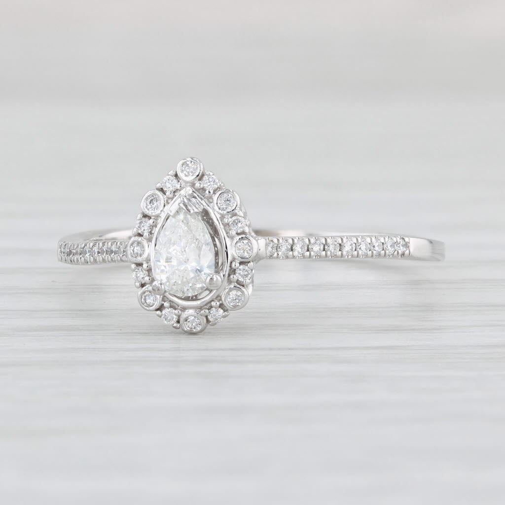 Light Gray 0.32ctw Teardrop Diamond Halo Engagement Ring 10k White Gold Size 9.75 Pear