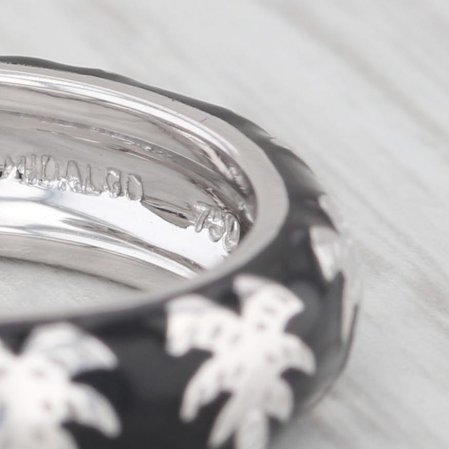 Hidalgo Palm Tree Stackable Ring 18k White Gold Black Enamel Band