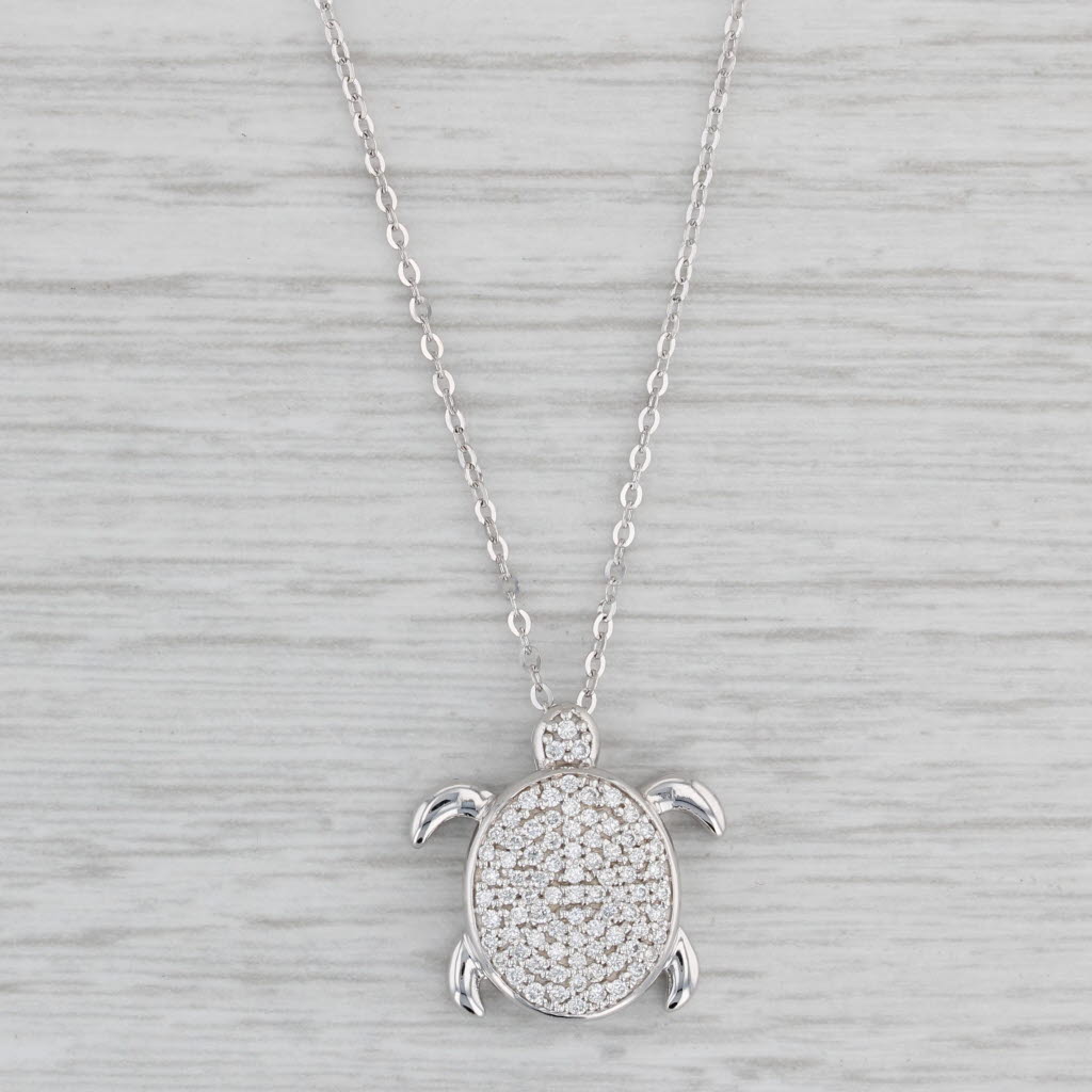 Gray New 0.29ctw Diamond Sea Turtle Pendant Necklace 14k Gold 16-18" Cable Chain