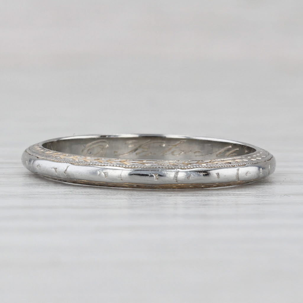Light Gray Art Deco Wheat Pattern Wedding Band 18k White Gold Size 7 Stackable Ring