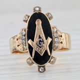 Victorian Masonic Ring 14k Gold Diamond Enamel Size 9.5 Square Compass Signet
