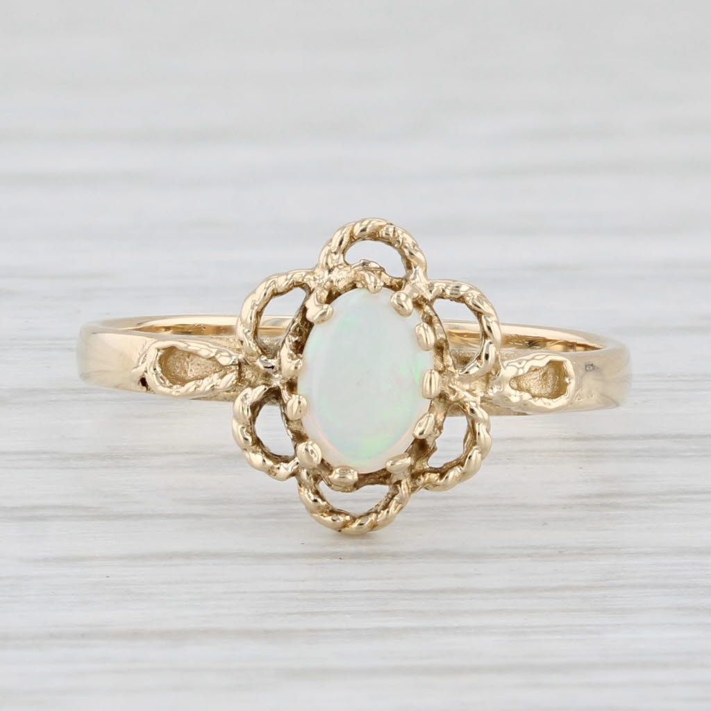 Light Gray Oval Opal Cabochon Solitaire Ring 14k Yellow Gold Size 5