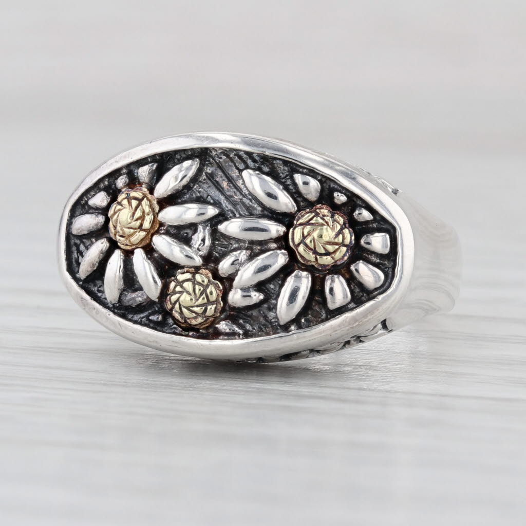 Ann King Sunflower Daisy Ring Sterling Silver 18k Gold Size 7 Floral Statement