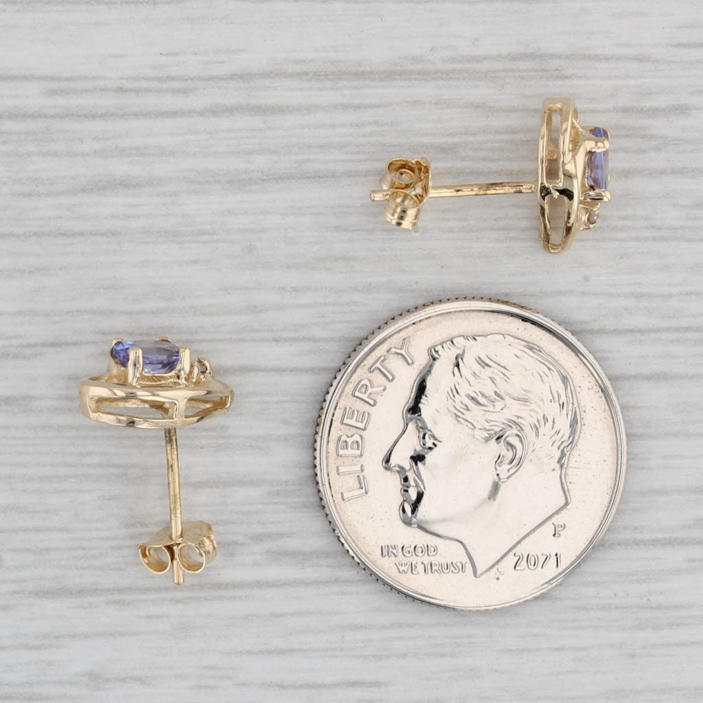 Gray 0.40ctw Tanzanite Teardrop Stud Earrings 14k Yellow Gold Diamond Accents