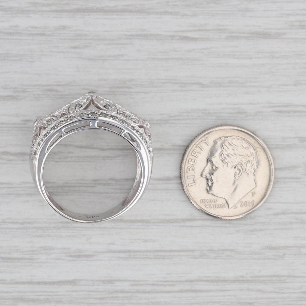 Gray 0.50ctw Diamond Flower Ring 14k White Gold Size 7.5 Cocktail Openwork