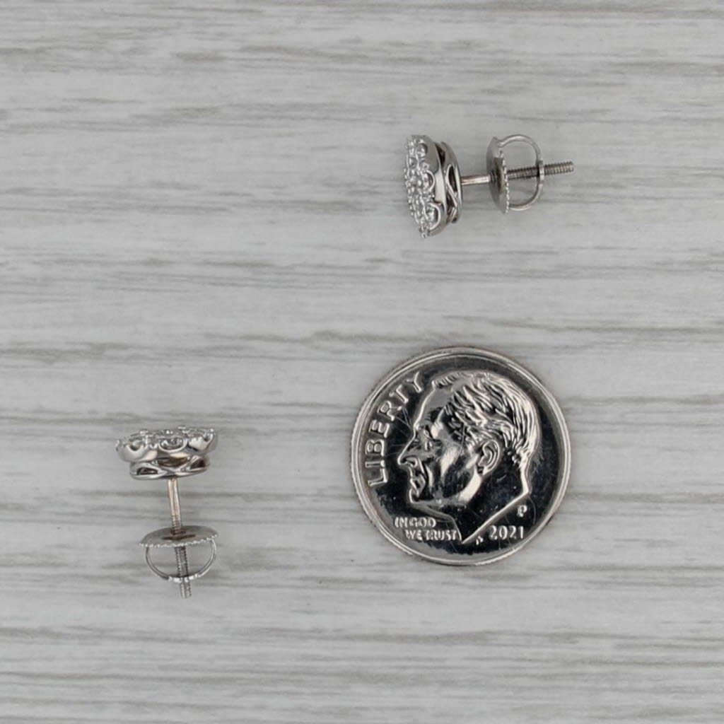1ctw VS2 G-H Diamond Cluster Stud Earrings 14k White Gold Screw Back Studs