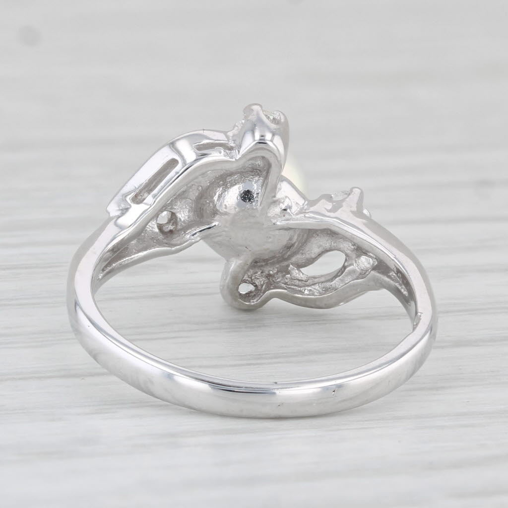 Light Gray Cultured Pearl Lab Created Spinel Ring 10k White Gold Size 6 Bypass