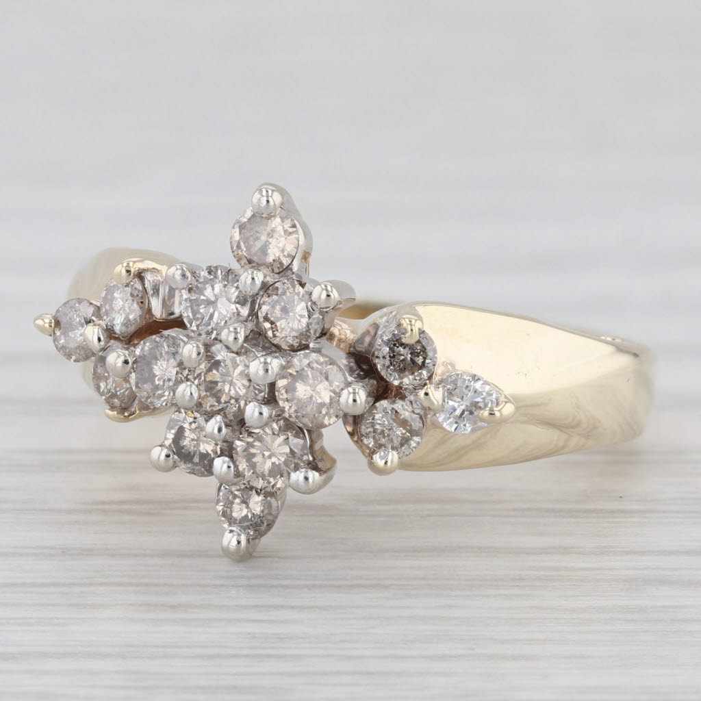 Light Gray 0.78ctw Round Diamond Cluster Ring 10k Yellow Gold Size 7.25 Engagement