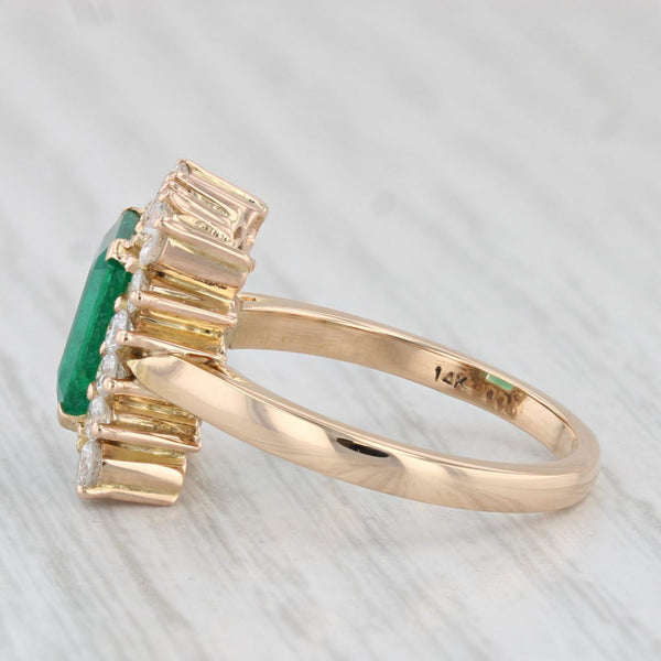 2.40ctw Emerald Diamond Halo Ring 14k Yellow Gold Size 7.5 Engagement GIA