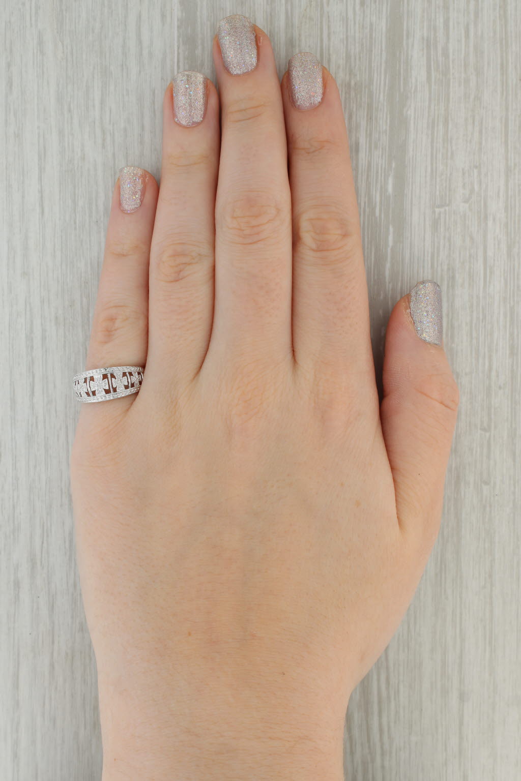 Dark Gray Diamond Cross Ring 14k White Gold Size 7.25 Band