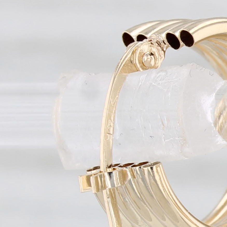 Light Gray Beveled Hoop Huggie Earrings 14k Yellow Gold Snap Top Round Hoops