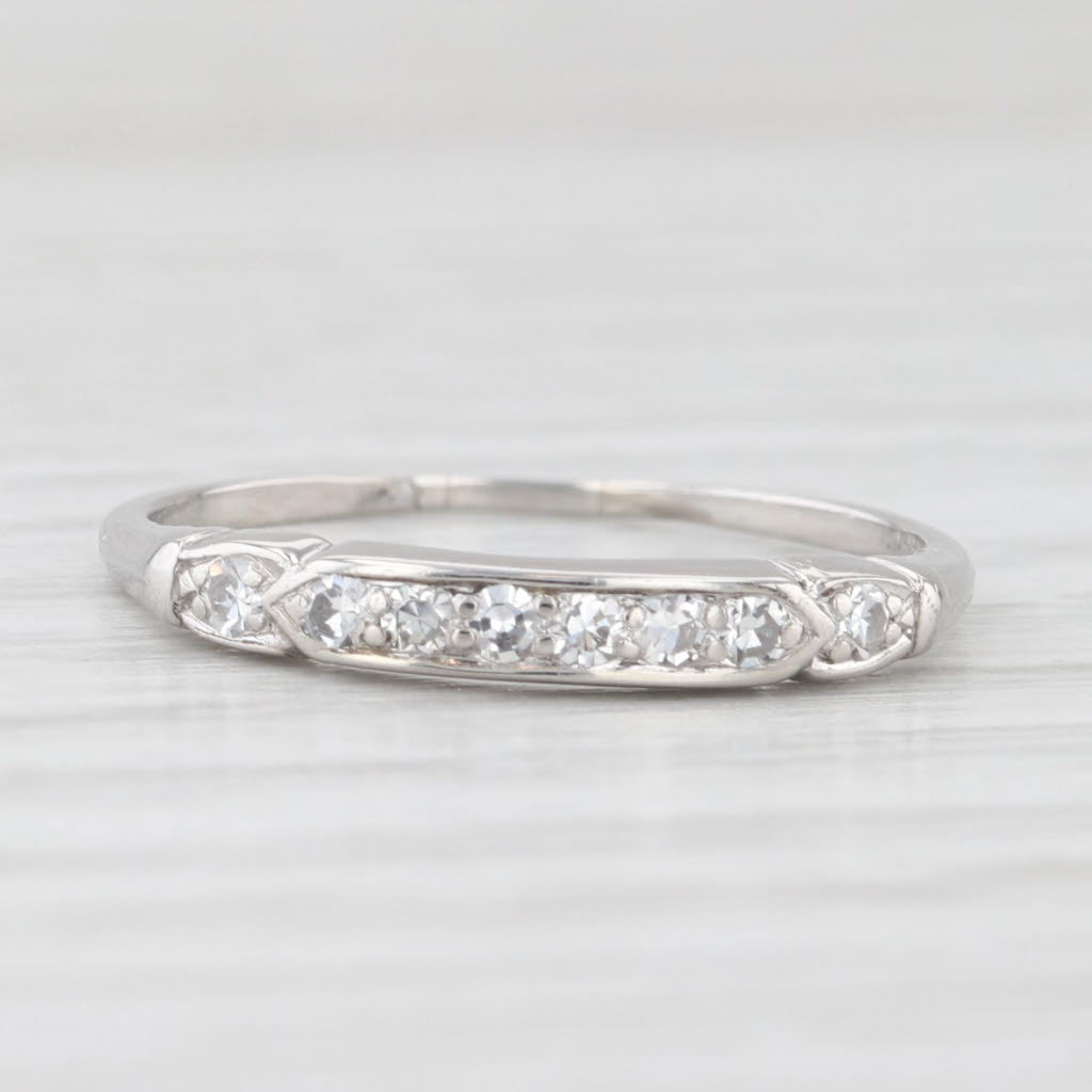 Light Gray Art Deco 0.12ctw Diamond Wedding Band Platinum Stackable Ring