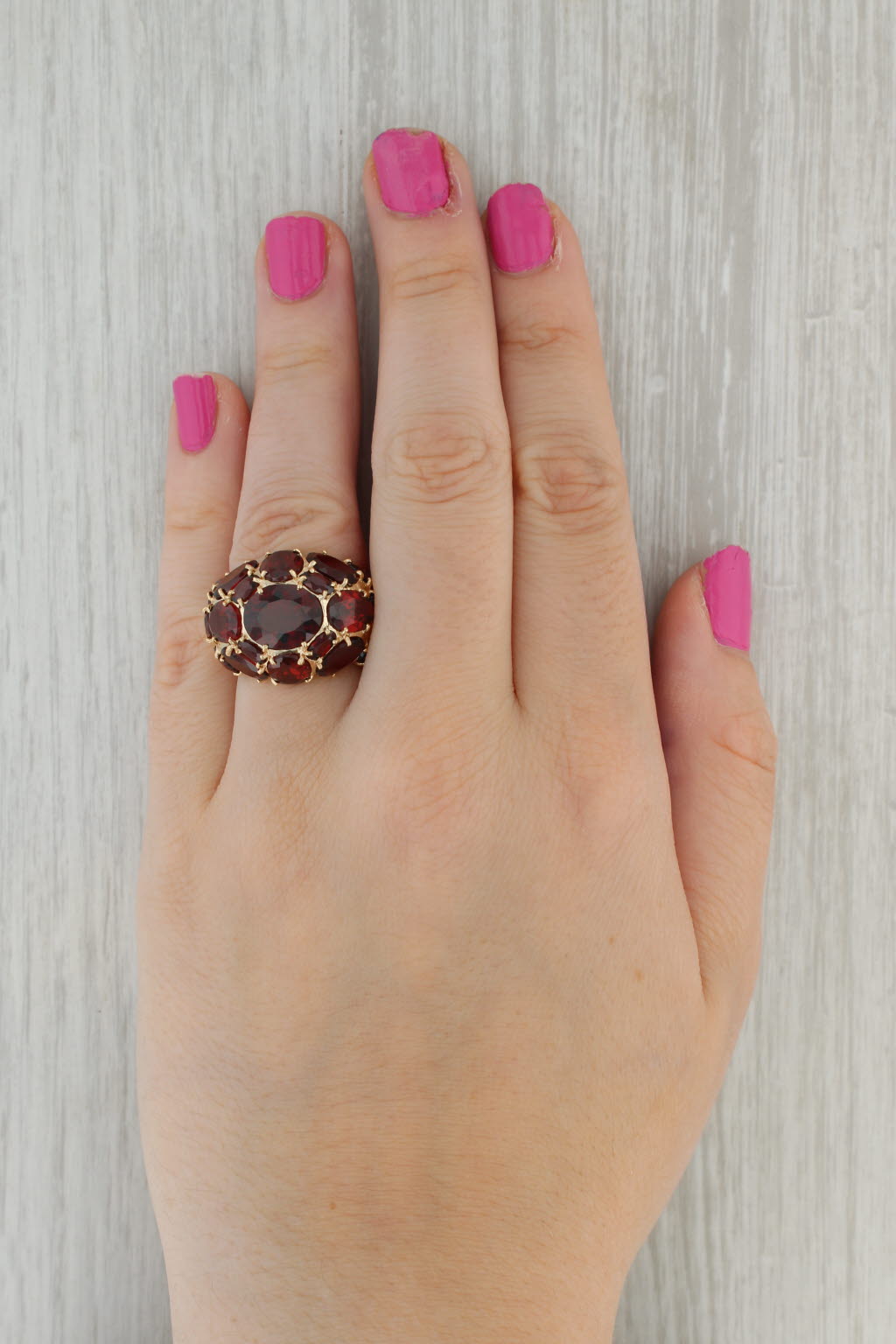 Dark Gray 23.10ctw Garnet Cluster Cocktail Ring 14k Yellow Gold Size 7