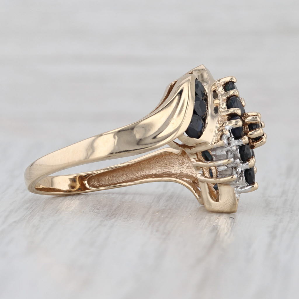 1.03ctw Blue Sapphire Diamond Cluster Ring 10k Yellow Gold Size 7 Bypass