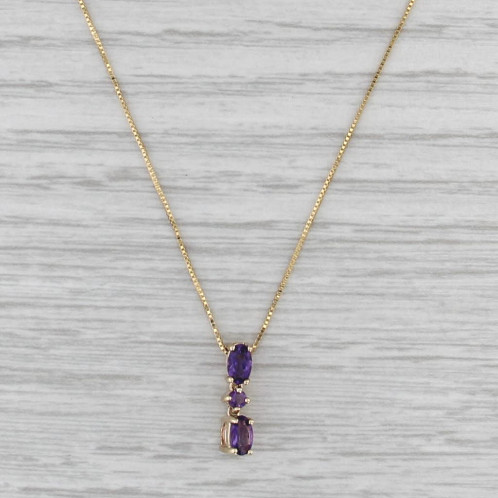 0.48ctw Amethyst 3-Stone Pendant Necklace 10k Yellow Gold 18" Box Chain