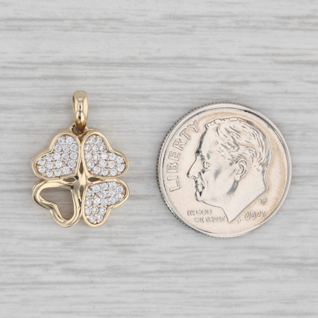 Gray 0.25ctw Cubic Zirconia Shamrock Pendant 14k Yellow Gold 4-Leaf Clover