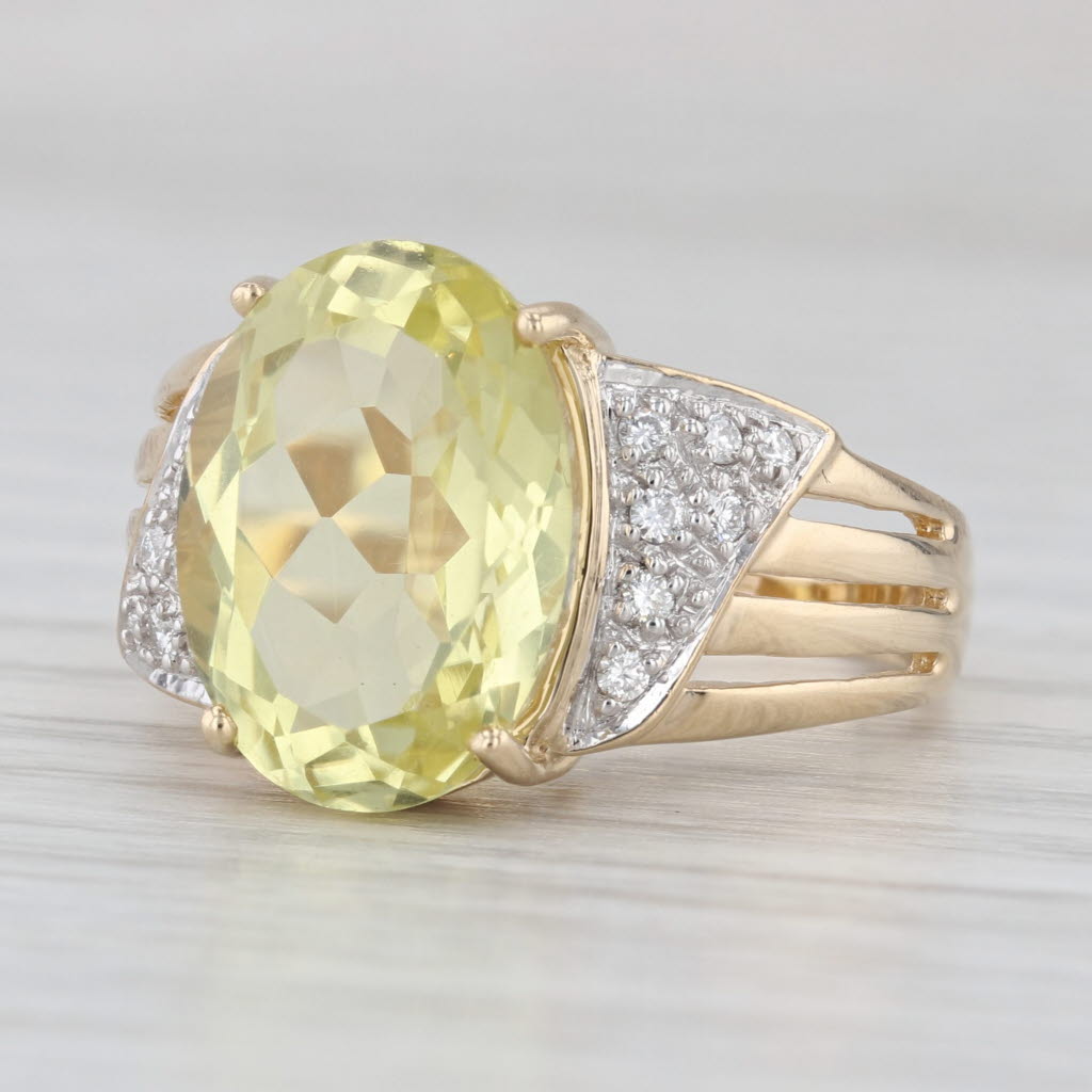5.95ctw Lemon Quartz Diamond Ring 14k Yellow Gold Size 8 Cocktail