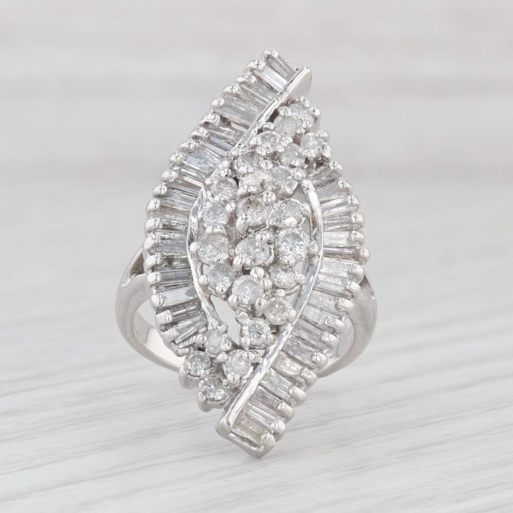 Light Gray 2.20ctw Diamond Cluster Cocktail Ring 14k White Gold Size 6.25