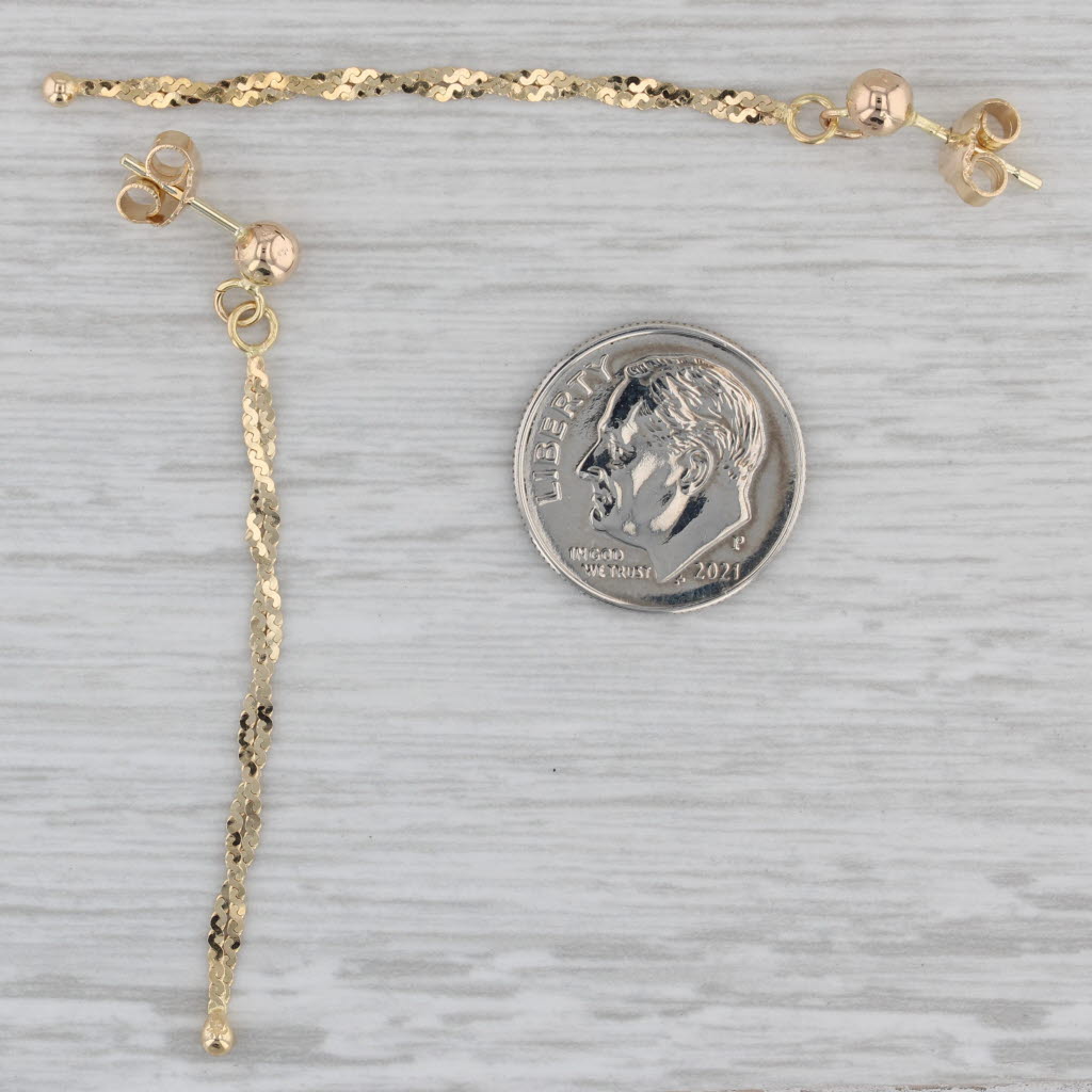 Gray Woven Serpentine Chain Earrings 14k Yellow Gold Pierced Drops