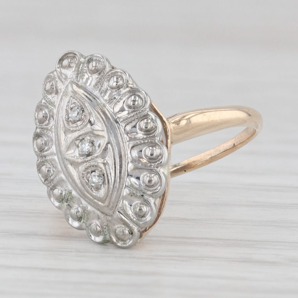 Light Gray Vintage Diamond Princess Ring 10k White Yellow Gold Size 3.75
