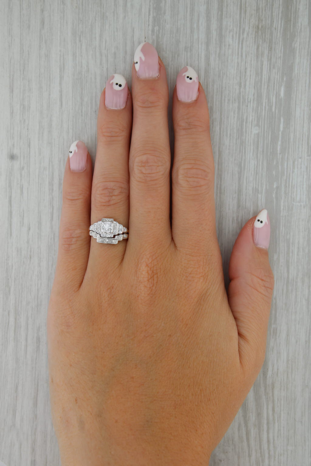 Vintage 0.28ctw Diamond Wedding Band Engagement Ring Bridal Set 14k Gold Sz 4.75