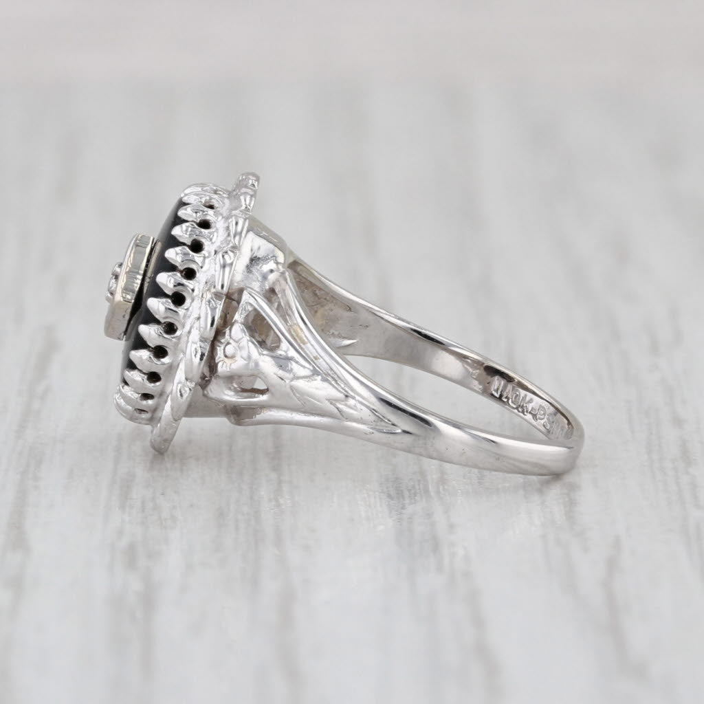 Onyx Signet Ring 10k White Gold Size 3.75 PSCo Vintage