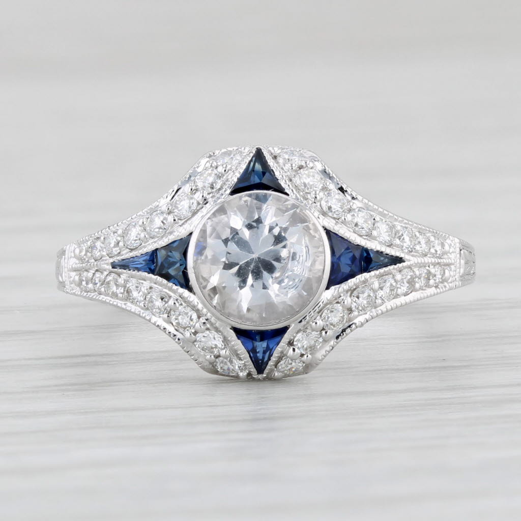 Light Gray New Beverley K Sapphire Diamond Semi Mount Engagement Ring 18k Gold Size 6.5