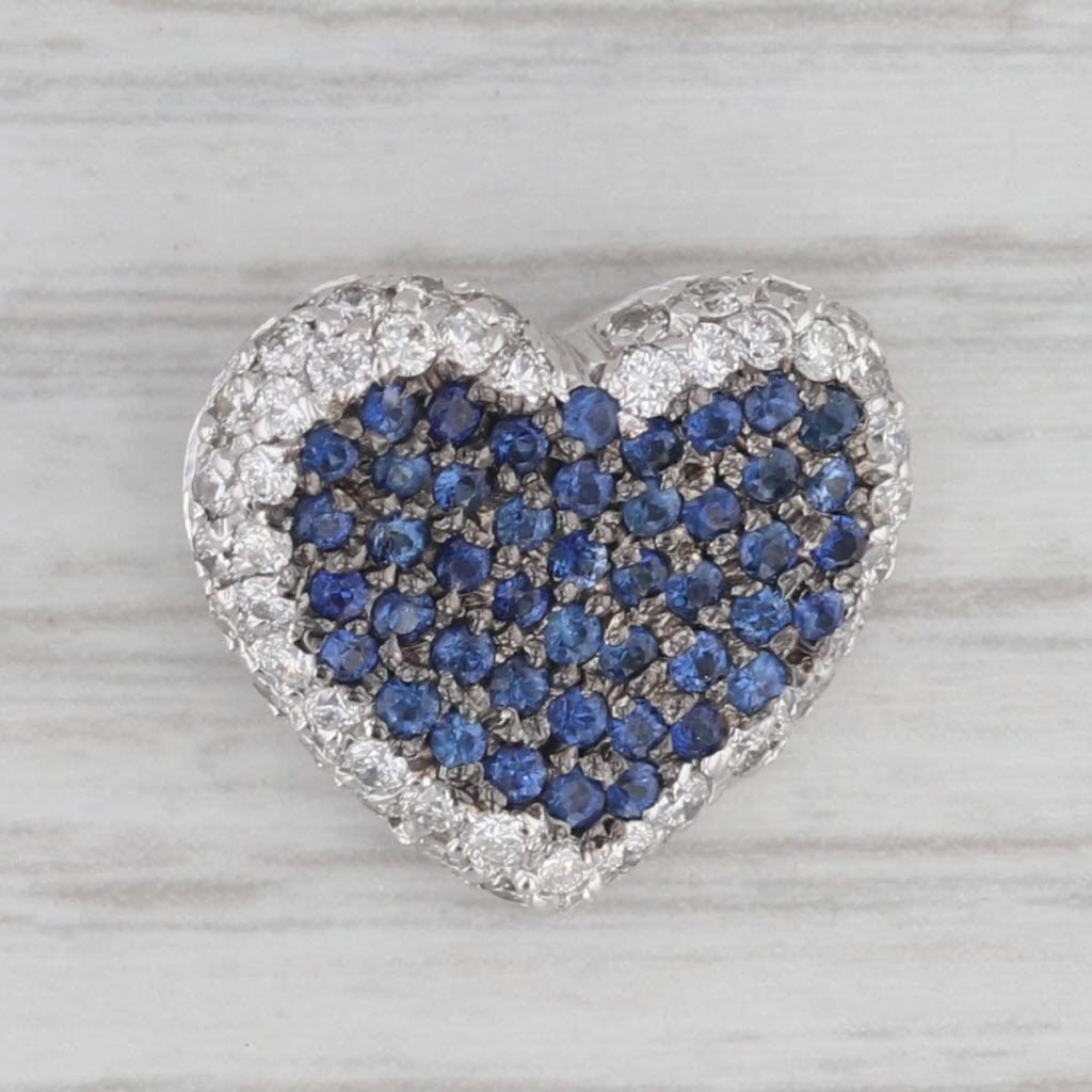 Gray 1.24ctw Blue Sapphire White Diamond Halo Heart Pendant 18k White Gold