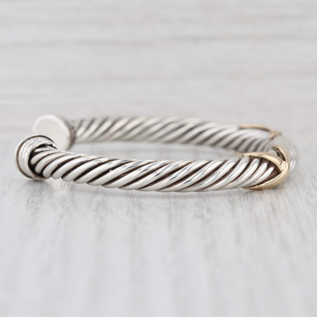 Cable Twsit X Cuff Bracelet Sterling Silver 14k Gold 7.5"
