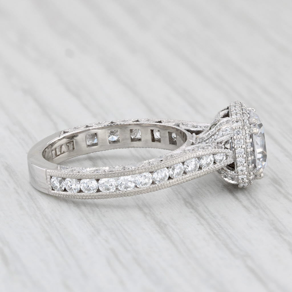 Light Gray New Tacori Semi Mount Diamond Halo Engagement Ring Platinum Sz 6.25 Certificate