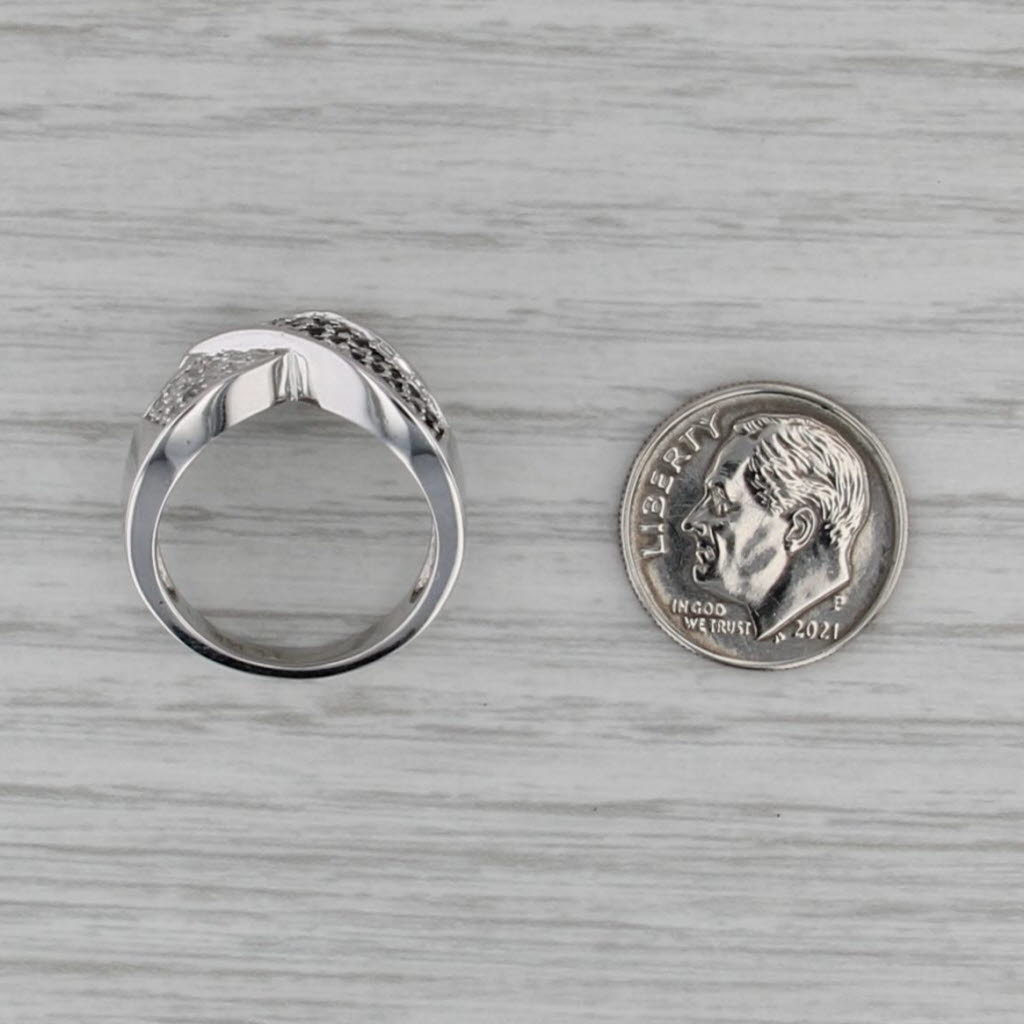 0.46ctw Black White Diamond Bypass Contoured Knot Ring 14k White Gold Size 6.25