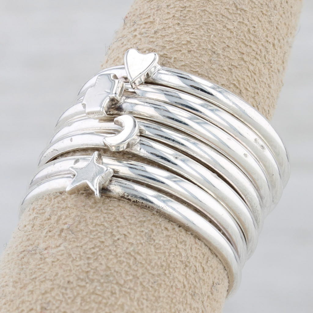 Light Gray Multi-Band Harem Ring Sterling Silver Size 9.5 Star Moon Cross Heart