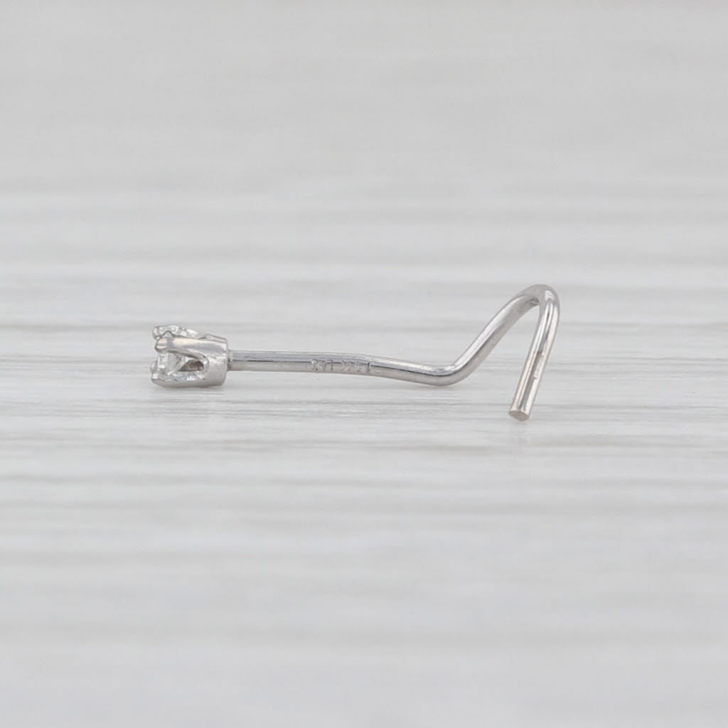 New Diamond Nose Piercing Stud 14k White Gold Round Solitaire Curved Post 2