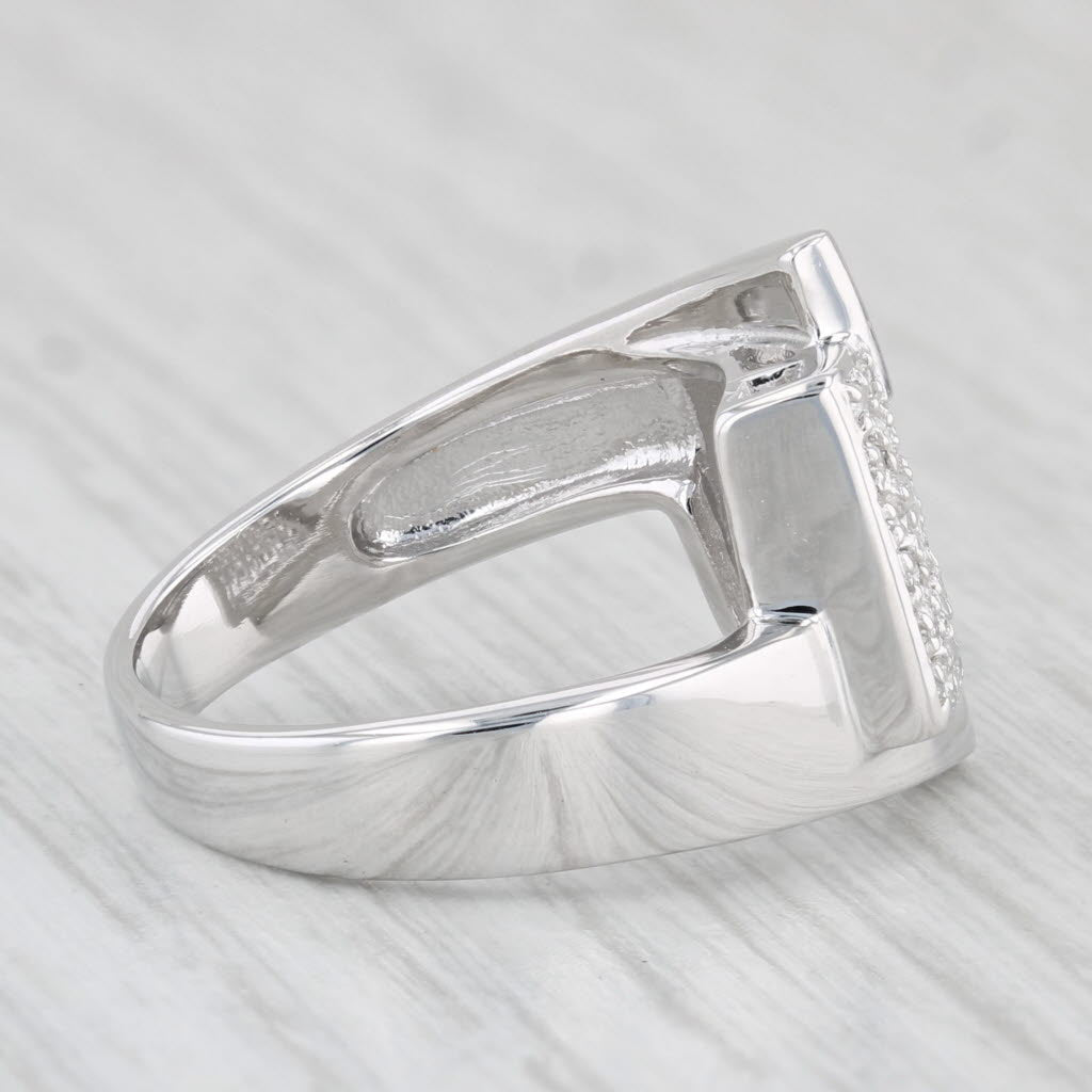 Light Gray Pave Diamond Ring 14k White Gold Abstract Bypass Size 6.25