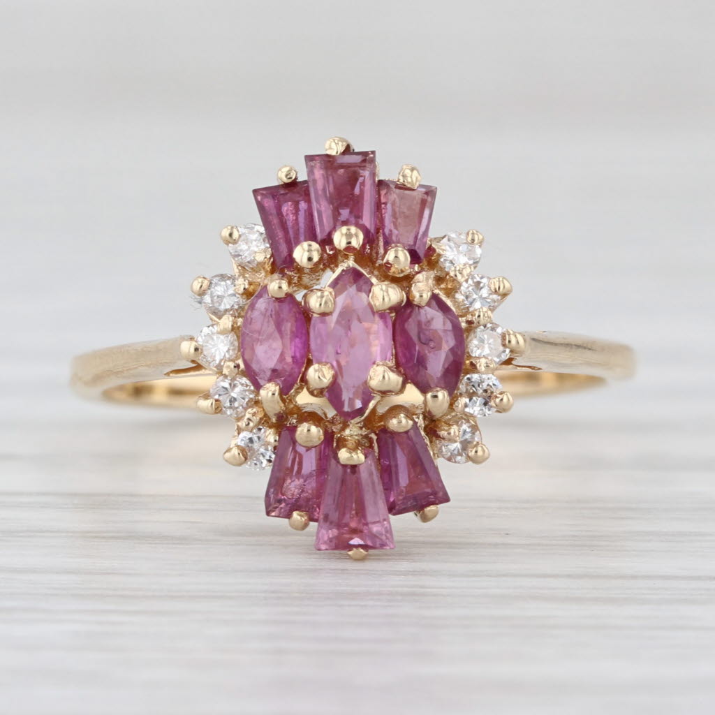 1.01ctw Ruby Diamond Cluster Ring 14k Yellow Gold Size 8.25