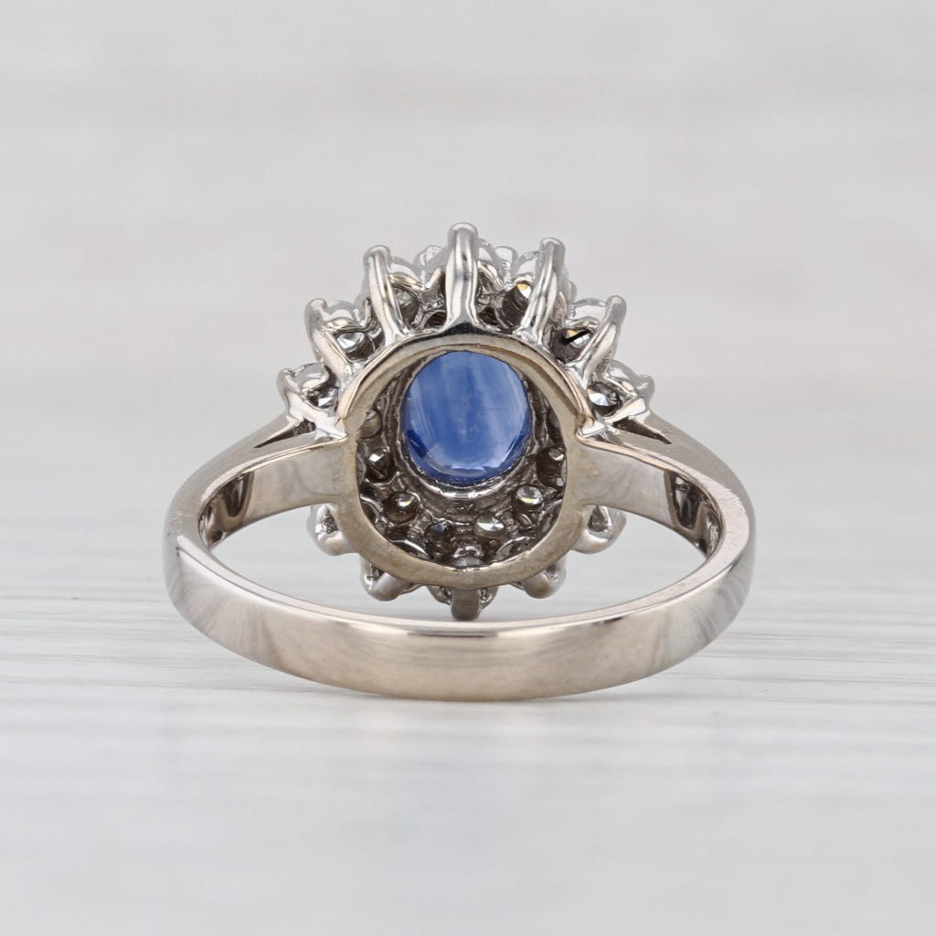1.73ctw Oval Blue Sapphire Diamond Halo Ring 14k White Gold Size 8 Engagement