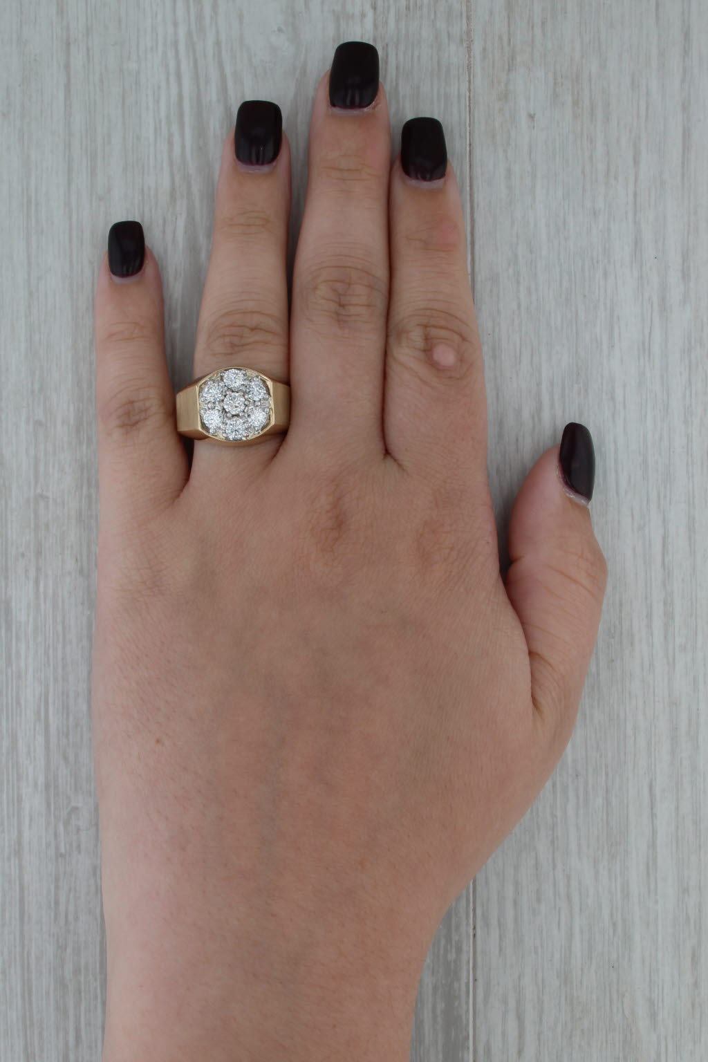 1.26ctw Diamond Cluster Ring 10k Yellow Gold Size 10.5 IB Goodman Vintage