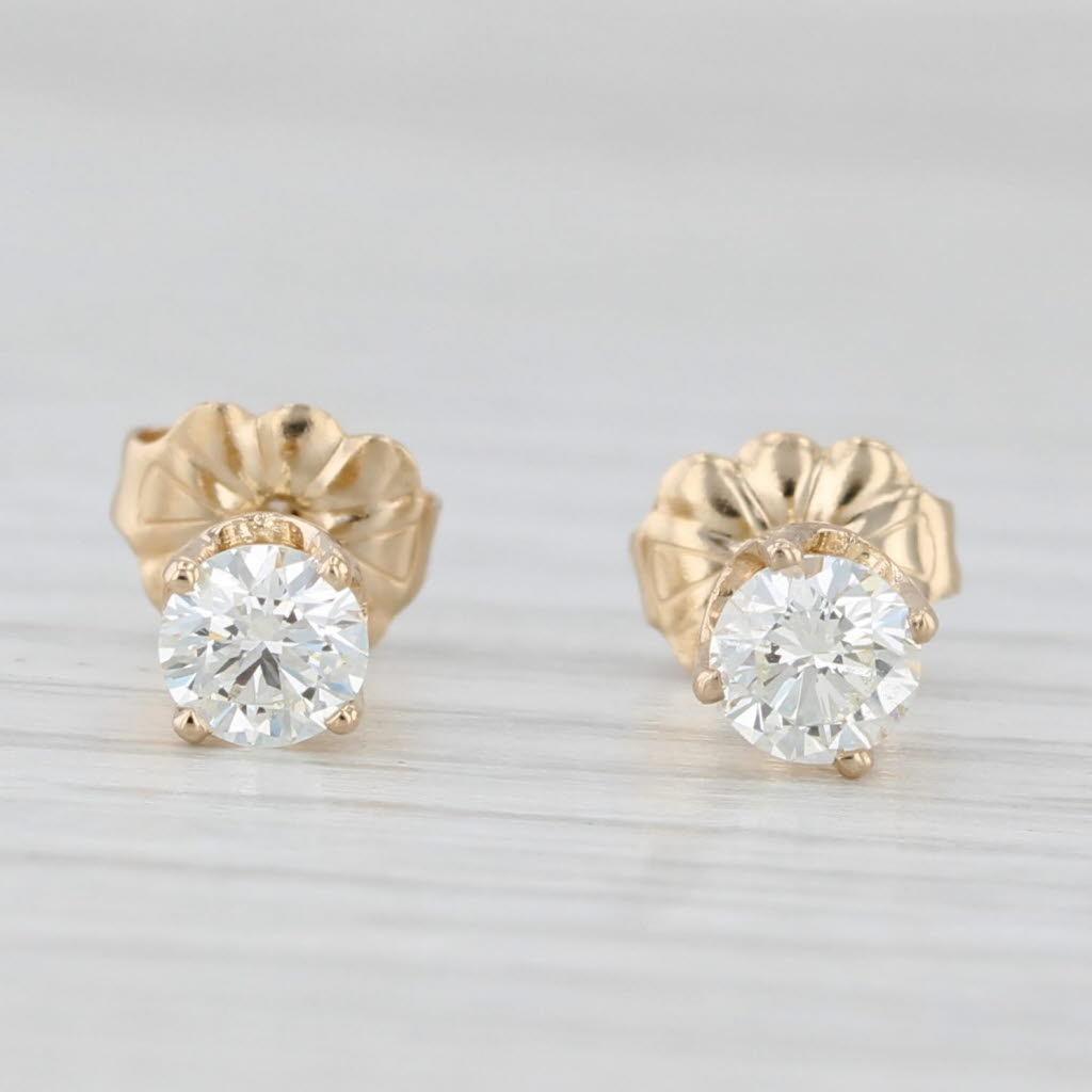Light Gray 0.50ctw Round Diamond Solitaire Stud Earrings 14k Yellow Gold