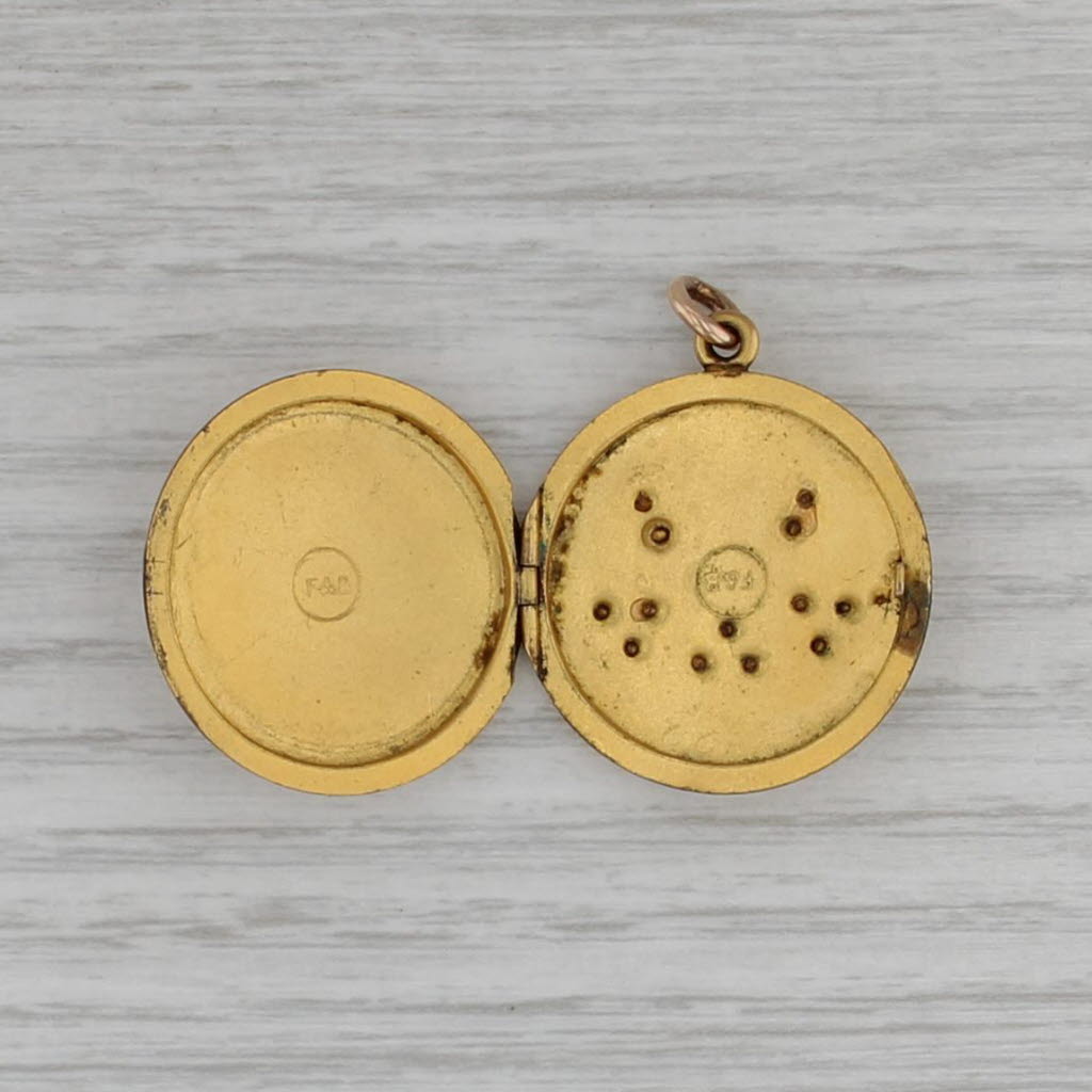 Ornate Vintage Locket Pendant Gold Filled Glass Fob Charm