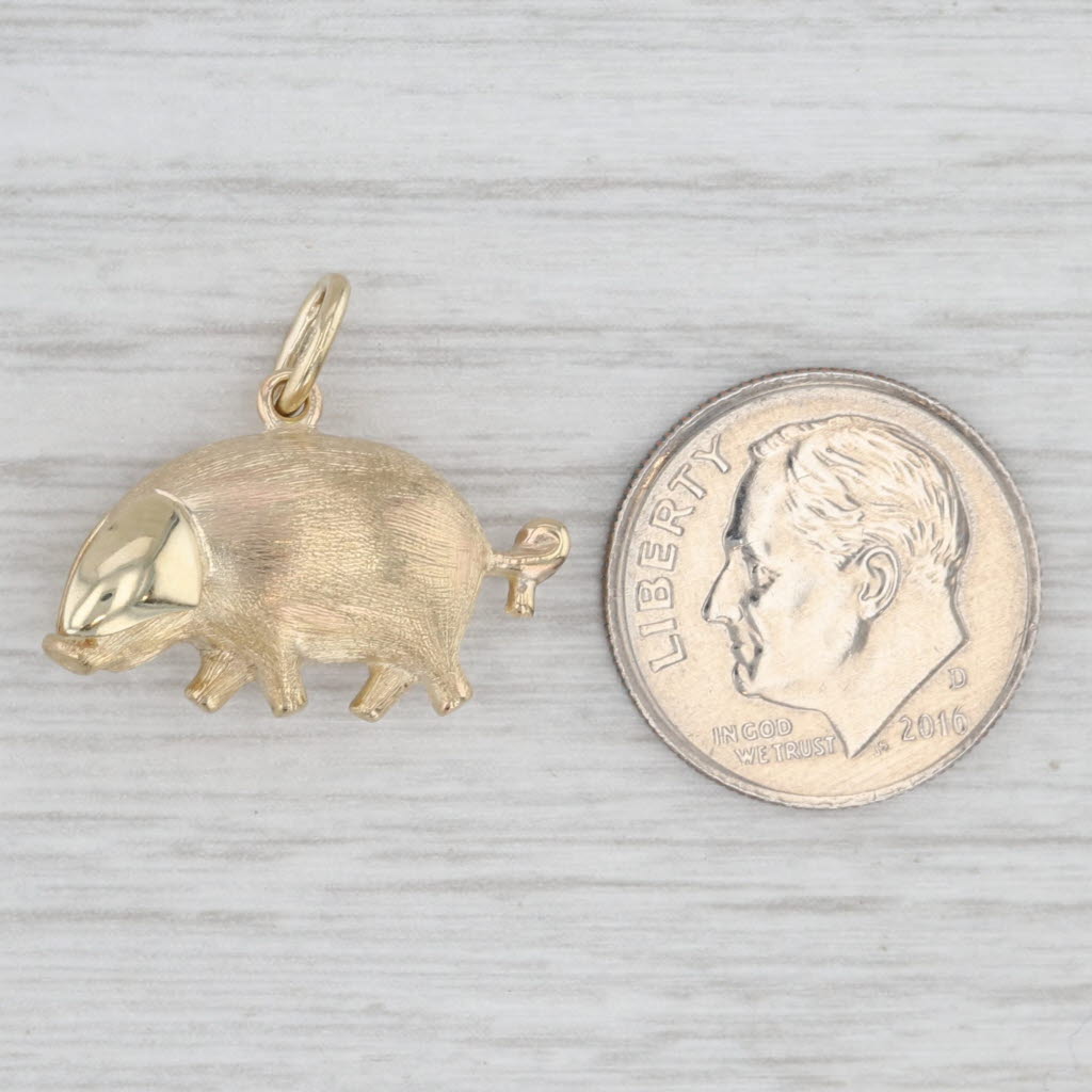 Light Gray Cute Little Pig Piglet Charm 9k Yellow Gold Pendant