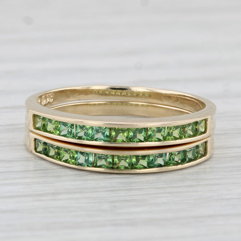 Set of 2 Green Cubic Zirconia Stackable Rings 10k Gold Size 7 Wedding Bands