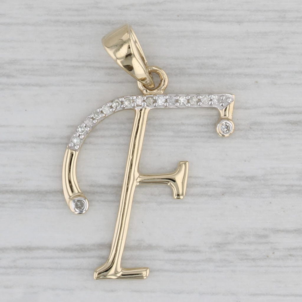 Gray New Scripted Diamond Letter Initial "F" Pendant 10k Yellow Gold