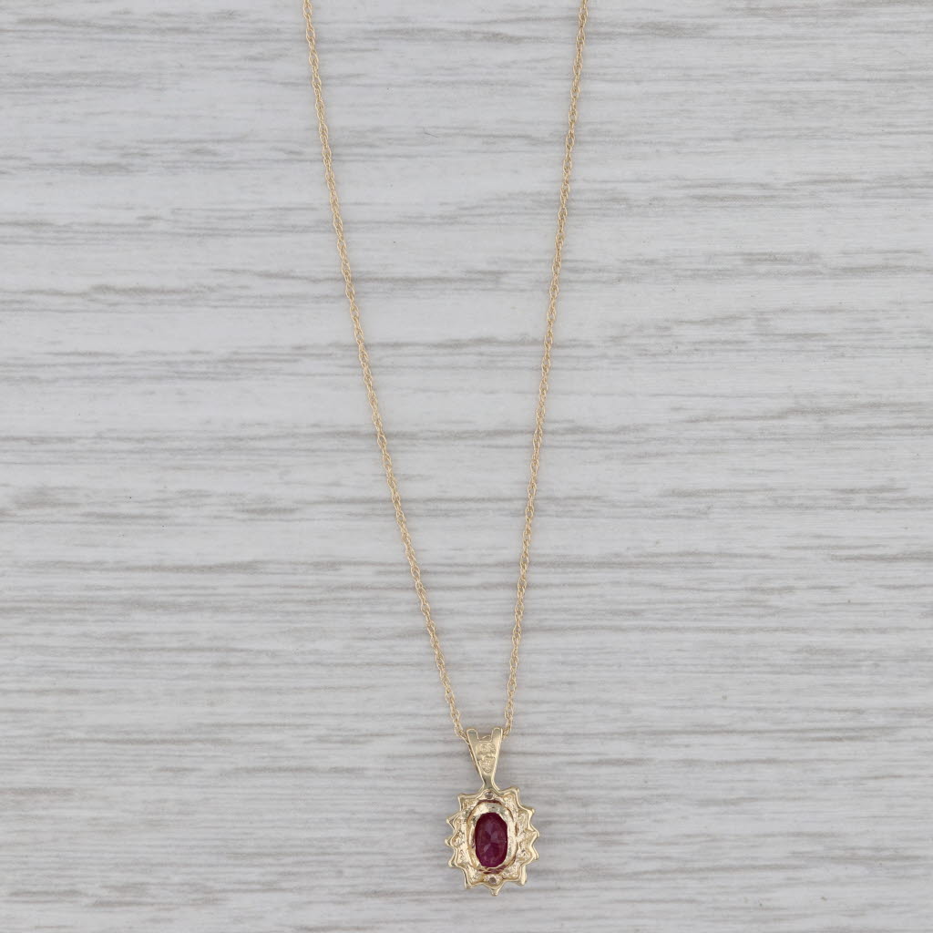 Gray 0.60ct Ruby Diamond Halo Pendant Necklace 10k Yellow Gold 18.5" Rope Chain