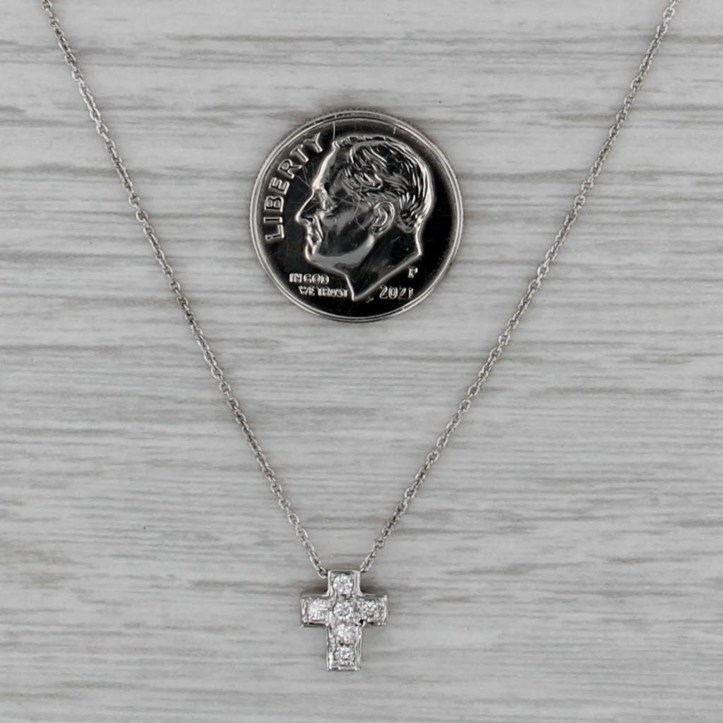 0.12ctw Diamond Small Cross Pendant Necklace 18k White Gold 16.25" Rope Chain