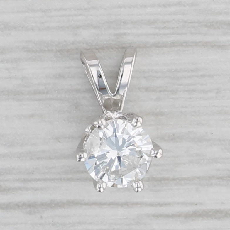 Gray 0.40ct Round Diamond Solitaire Pendant 14k White Gold Small Drop