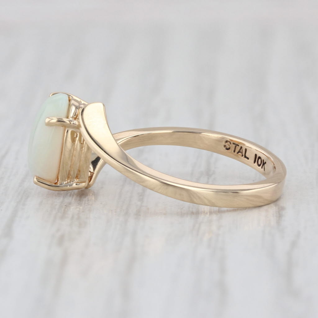 Oval Cabochon Opal Solitaire Bypass Ring 10k Yellow Gold Size 6.5