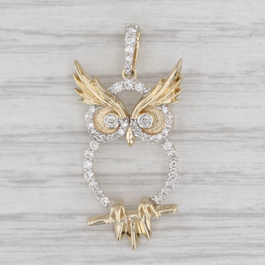 Gray 0.30ctw Diamond Accented Owl Pendant 10k Yellow Gold