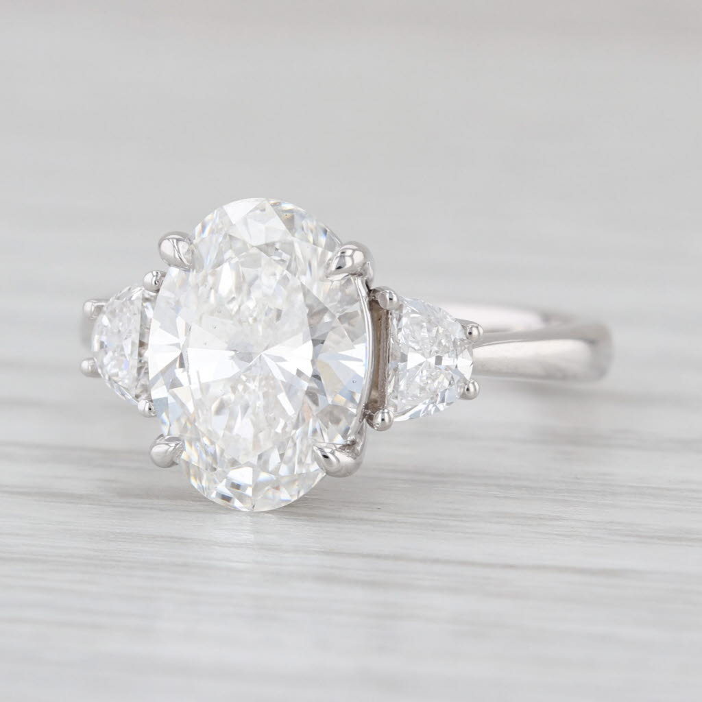 New IGI 3.49ctw Oval 3-Stone Lab Grown Diamond Engagement Ring 14k White Gold